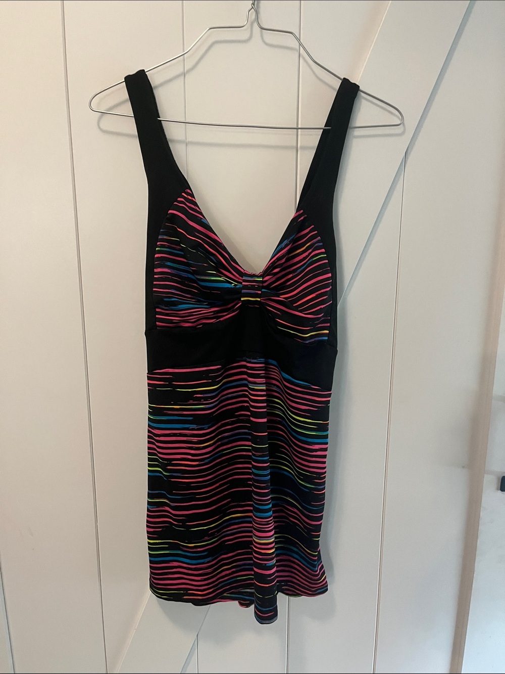 Black Tank Dress with Neon Multicolor Stripes